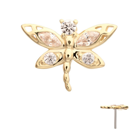 14Kt Yellow Gold Threadless Marquise Wing Dragonfly Top