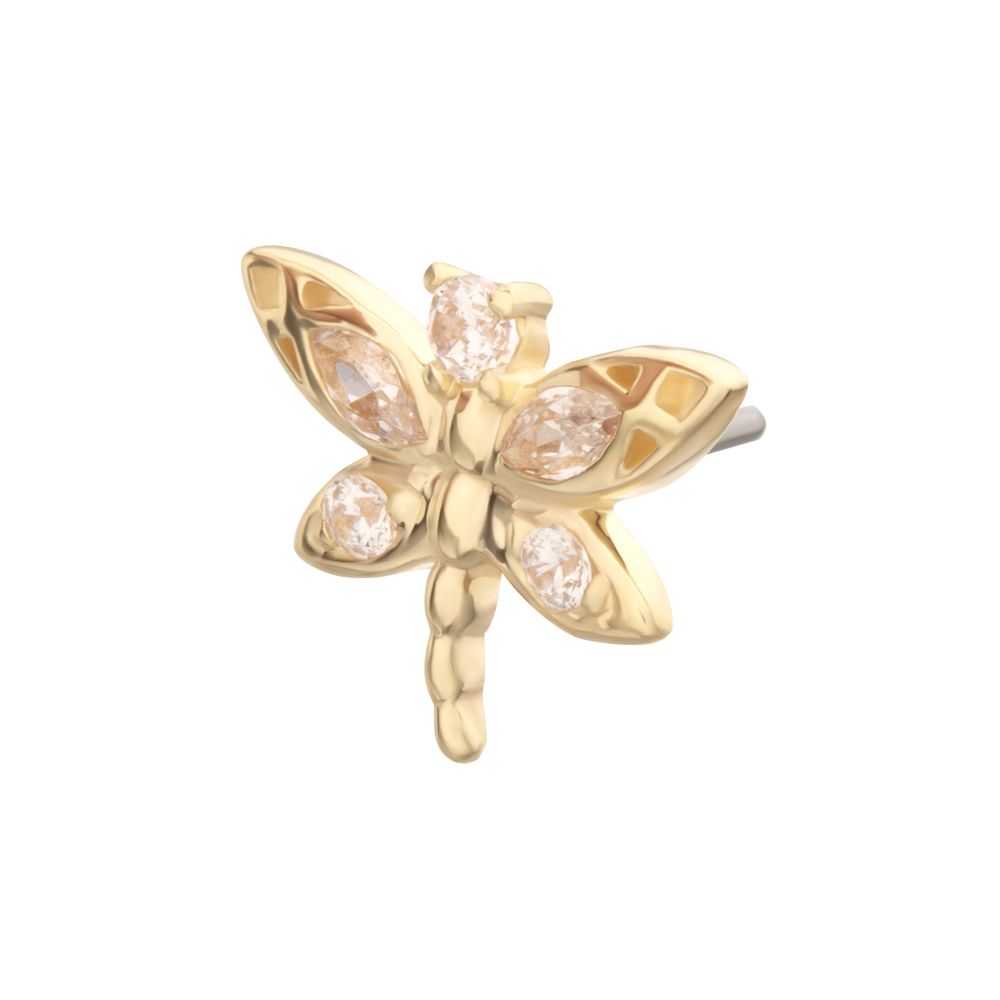 14Kt Yellow Gold Threadless Marquise Wing Dragonfly Top
