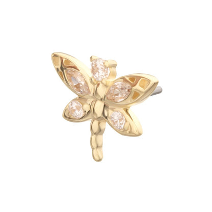 14Kt Yellow Gold Threadless Marquise Wing Dragonfly Top