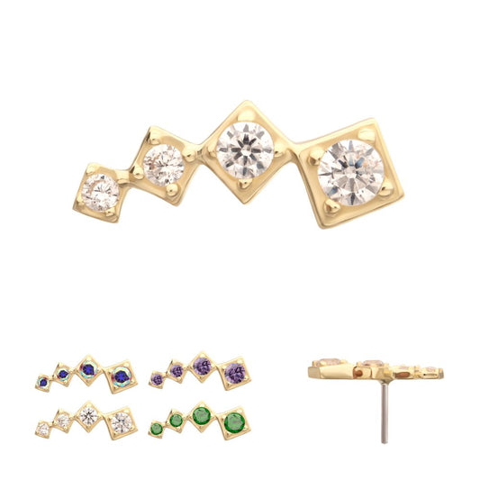 14Kt Yellow Gold Threadless  4-Cluster Staggered Square Shape Top with Prong Set Gem