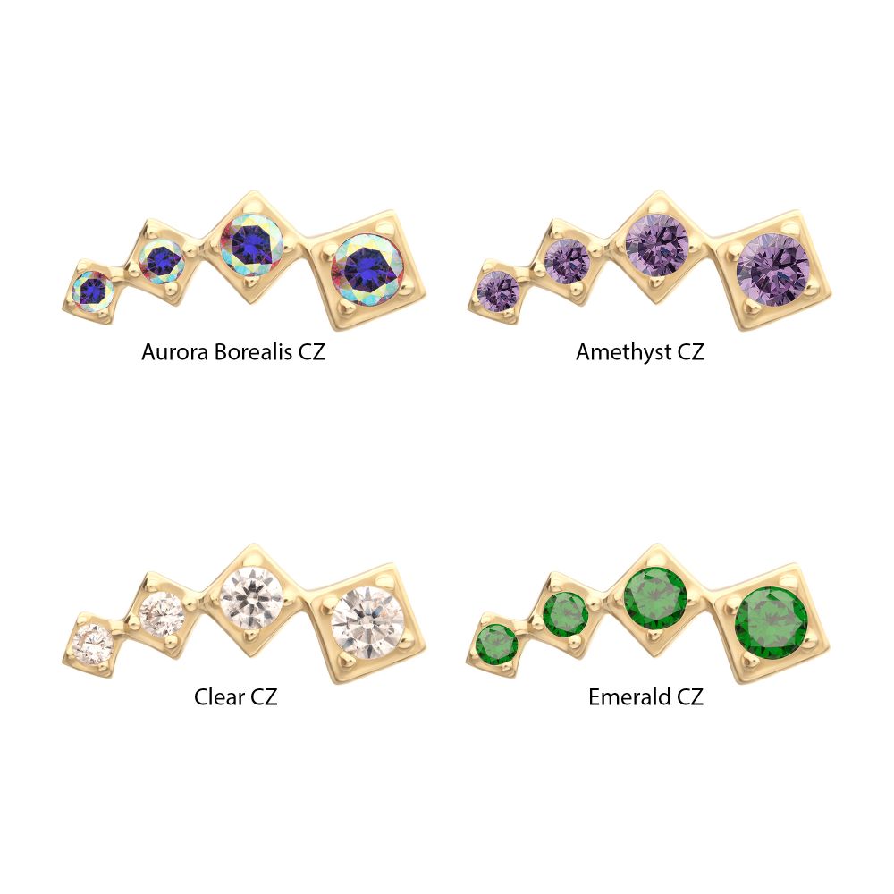 14Kt Yellow Gold Threadless  4-Cluster Staggered Square Shape Top with Prong Set Gem