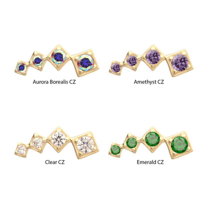 14Kt Yellow Gold Threadless  4-Cluster Staggered Square Shape Top with Prong Set Gem