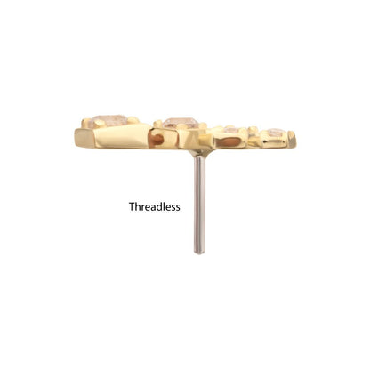 14Kt Yellow Gold Threadless  4-Cluster Staggered Square Shape Top with Prong Set Gem