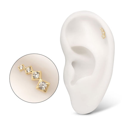 14Kt Yellow Gold Threadless  4-Cluster Staggered Square Shape Top with Prong Set Gem