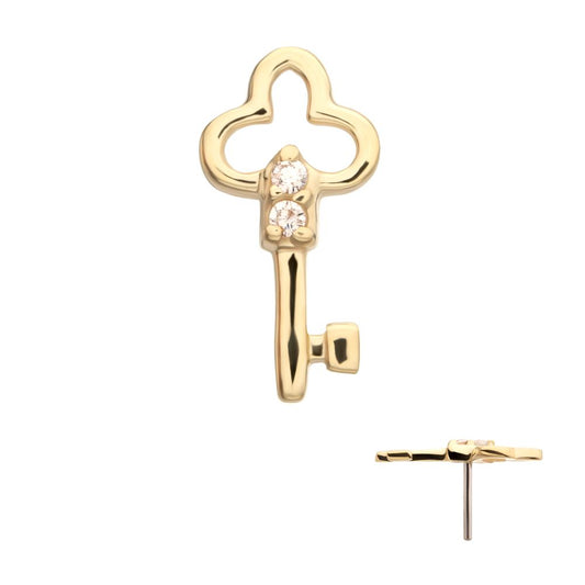 14Kt Yellow Gold Threadless Precision-shaped Key Top with Prong Set CZ Gem