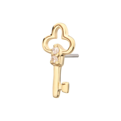 14Kt Yellow Gold Threadless Precision-shaped Key Top with Prong Set CZ Gem