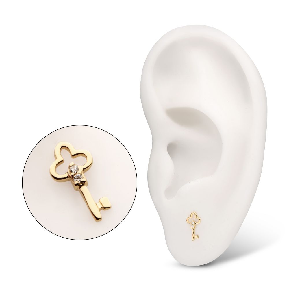 14Kt Yellow Gold Threadless Precision-shaped Key Top with Prong Set CZ Gem