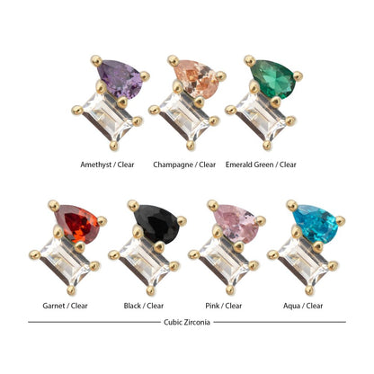 14Kt Yellow Gold Threadless Baguette & Teardrop Prong Set Multi-Gem Top