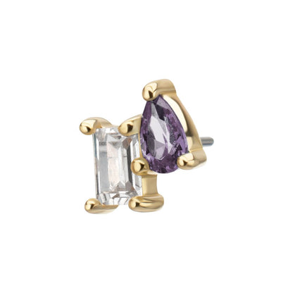 14Kt Yellow Gold Threadless Baguette & Teardrop Prong Set Multi-Gem Top