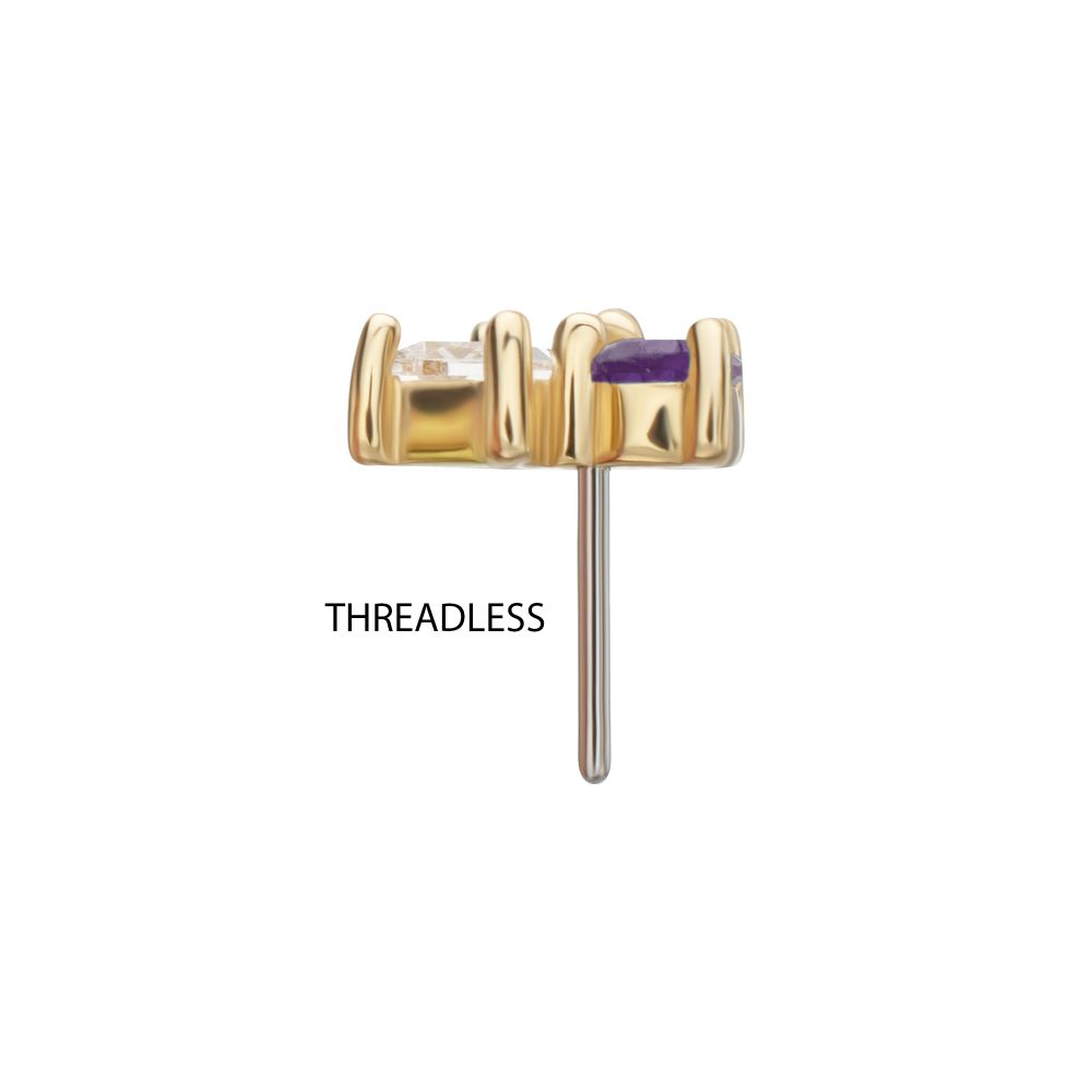 14Kt Yellow Gold Threadless Baguette & Teardrop Prong Set Multi-Gem Top