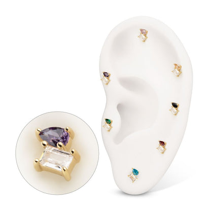 14Kt Yellow Gold Threadless Baguette & Teardrop Prong Set Multi-Gem Top