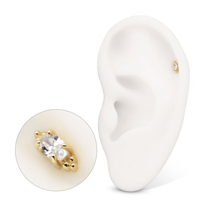 14Kt Yellow Gold Threadless Prong Set Oval Gem with Tri-bead Top