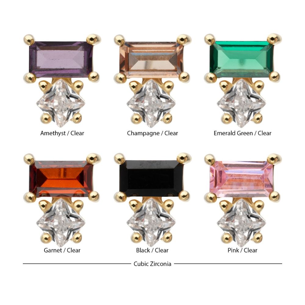 14Kt Yellow Gold Threadless Baguette & Square Prong Set Multi-Gem Top