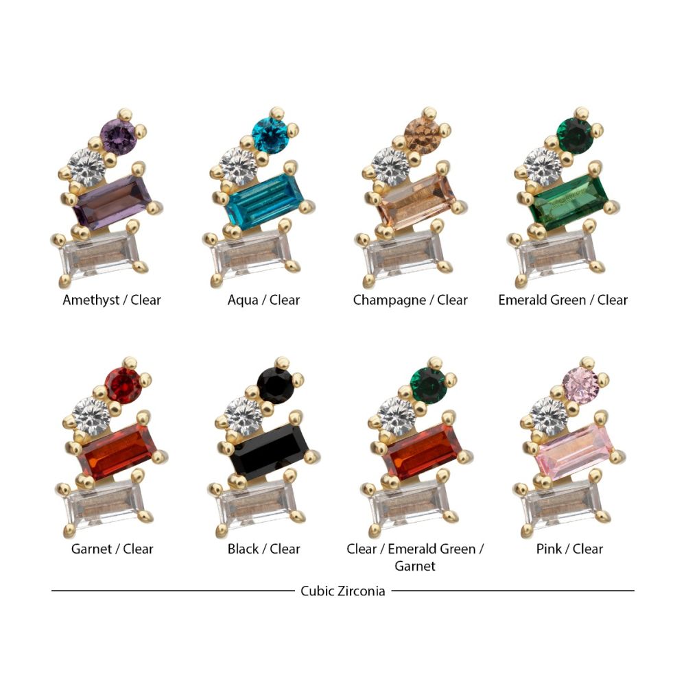 14Kt Yellow Gold Threadless 4-Staggered Baguette Cluster Prong Set Multi-Gem Top