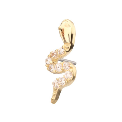 14Kt Gold Threadless Sculptural S-shaped Snake Top with 9 Pave Set Gem