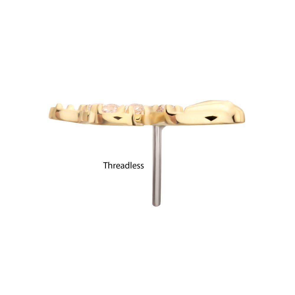 14Kt Gold Threadless Sculptural S-shaped Snake Top with 9 Pave Set Gem