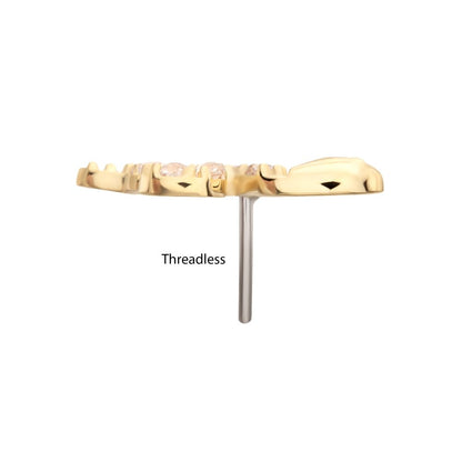 14Kt Gold Threadless Sculptural S-shaped Snake Top with 9 Pave Set Gem