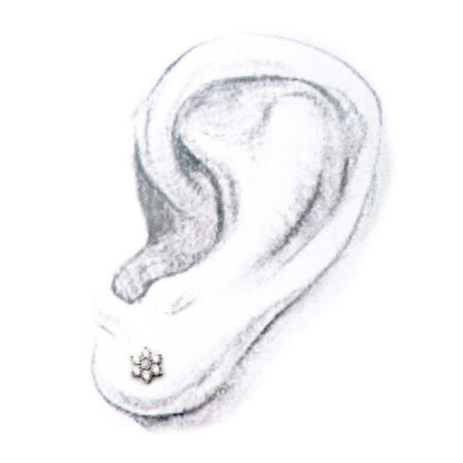 14kt White Gold Threadless 6-Clear CZs and White Synthetic Opal Top