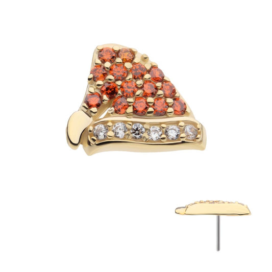 14Kt Yellow Gold Threadless Pave Set Garnet & Clear Gem Santa Hat Top