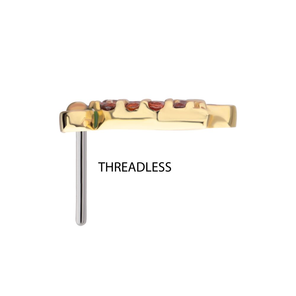 14Kt Yellow Gold Threadless Garnet Gem with Green Enamel Christmas Bell Top