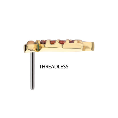 14Kt Yellow Gold Threadless Garnet Gem with Green Enamel Christmas Bell Top