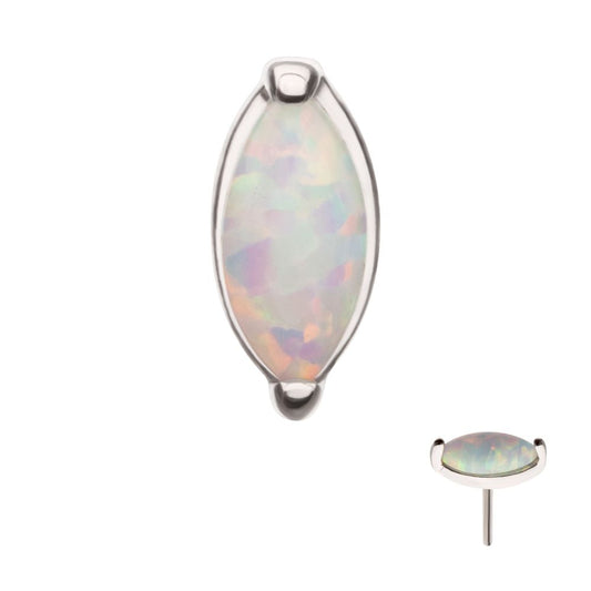 14Kt White Gold Threadless Prong Set Marquise Opal Top