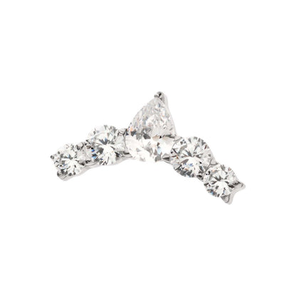 14Kt White Gold Threadless Curved Bar Top with Round & Teadrop Gem Cluster