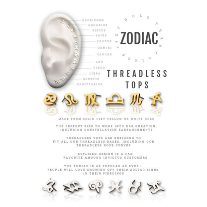 14Kt White Gold Threadless Zodiac Sign Tops