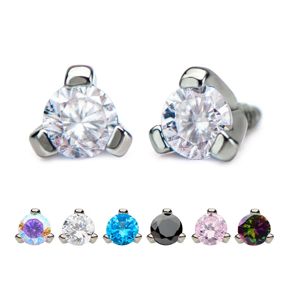 14g Titanium Internally Threaded Microdermal Top with Prong set CZ Gem