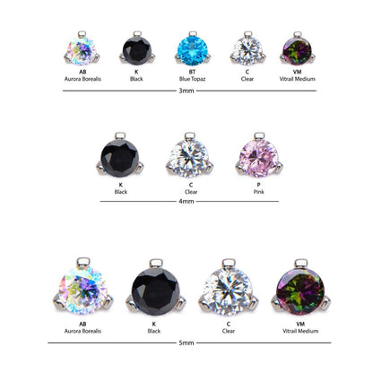 14g Titanium Internally Threaded Microdermal Top with Prong set CZ Gem