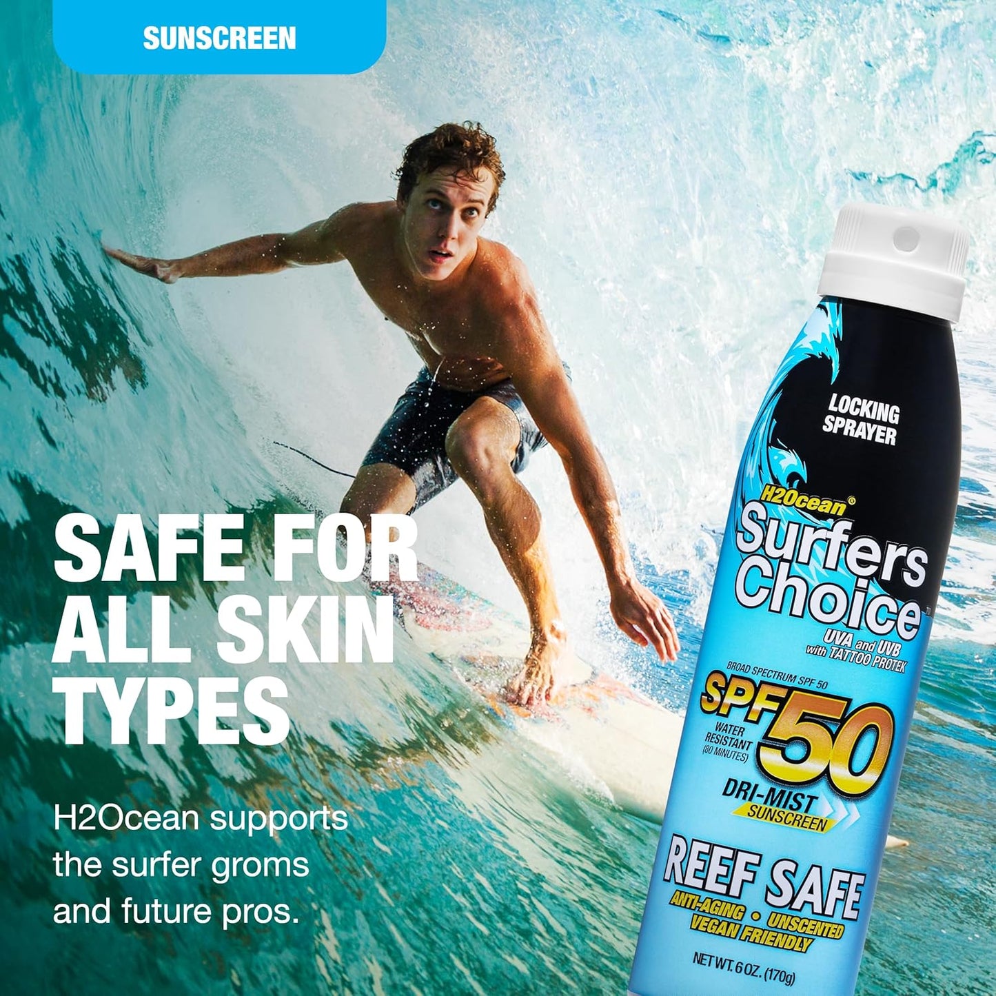 H2Ocean Surfer’s Choice SPF 50 Reef Safe Sunscreen Spray