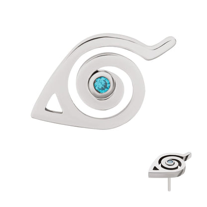 Titanium Threadless Naruto Shippuden Hidden Leaf Village Logo Bezel Set Aqua Gem Top