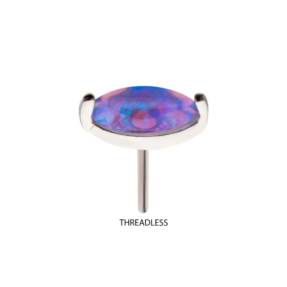 14Kt White Gold Threadless Prong Set Marquise Opal Top