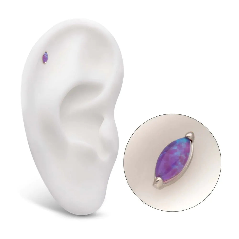 14Kt White Gold Threadless Prong Set Marquise Opal Top