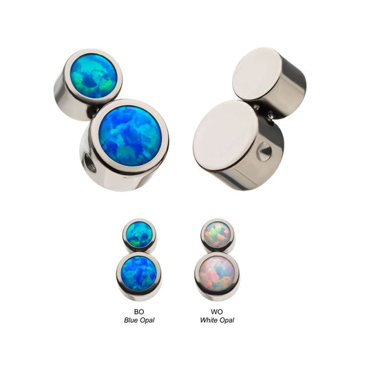 Titanium 2-Bezel Set Synthetic Opal Cluster Dimple Bead