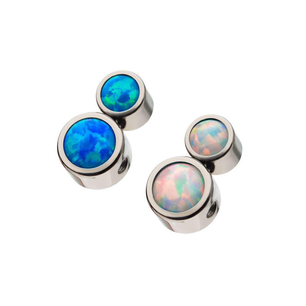 Titanium 2-Bezel Set Synthetic Opal Cluster Dimple Bead