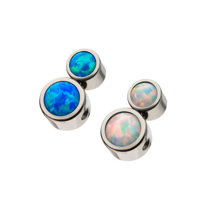 Titanium 2-Bezel Set Synthetic Opal Cluster Dimple Bead