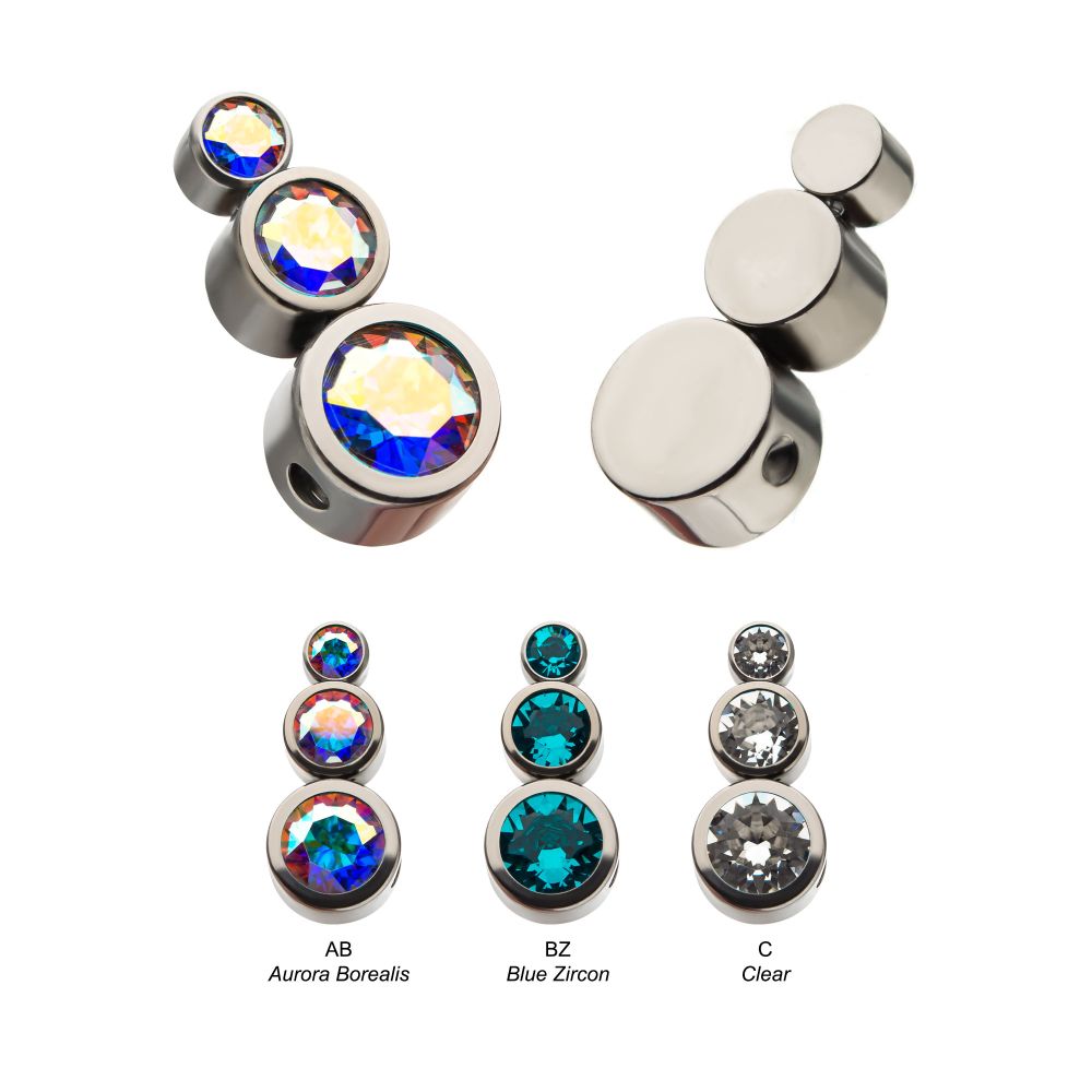 Titanium 3-Bezel Set Swarovski Crystal Cluster Dimple Bead
