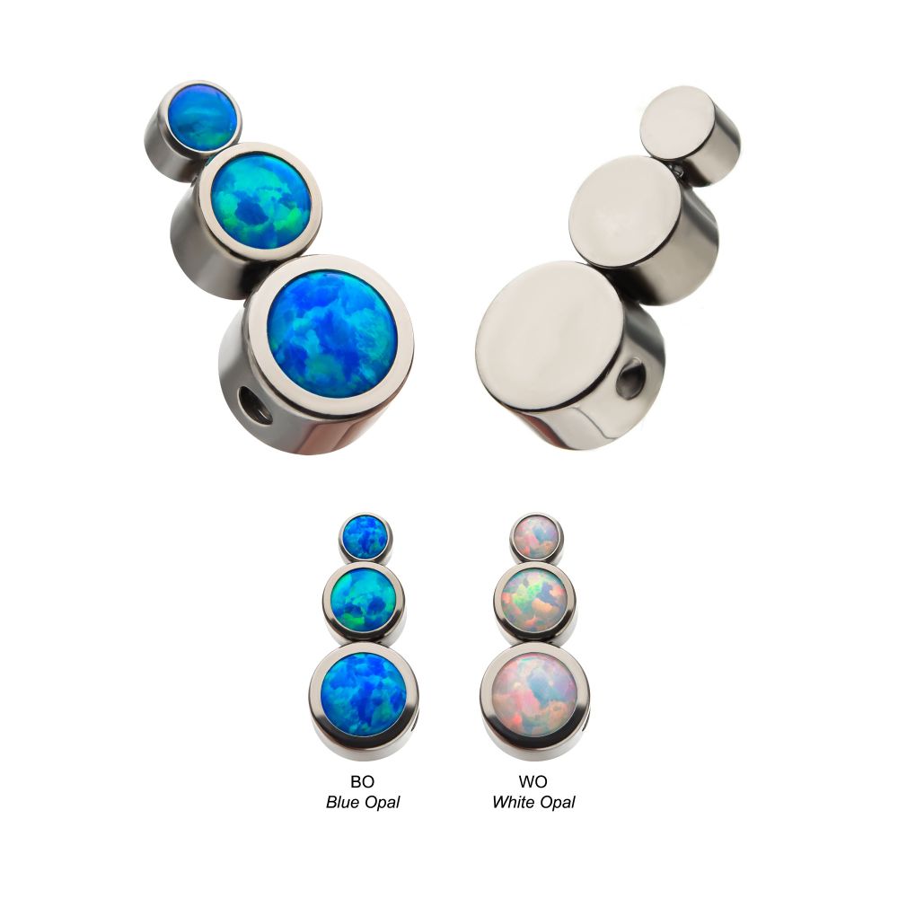 Titanium 3-Bezel Set Synthetic Opal Cluster Dimple Bead