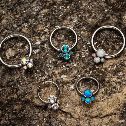 Titanium 4-Bezel Set Swarovski Crystal Cluster Dimple Bead