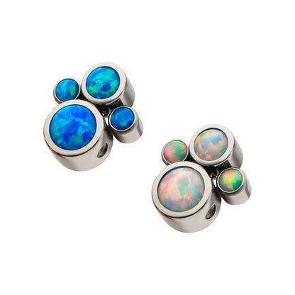Titanium 4-Bezel Set Synthetic Opal Cluster Dimple Bead
