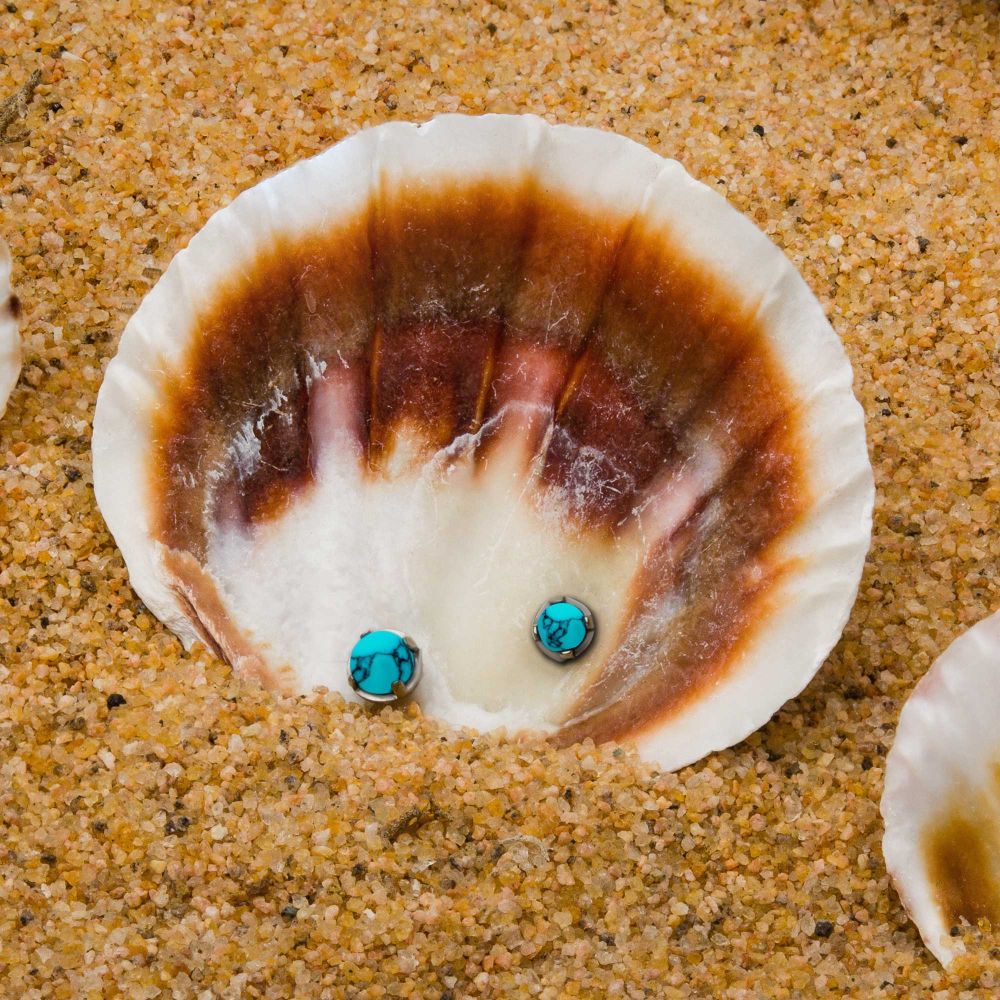 Titanium Internally Threaded Prong Set Turquoise Tops