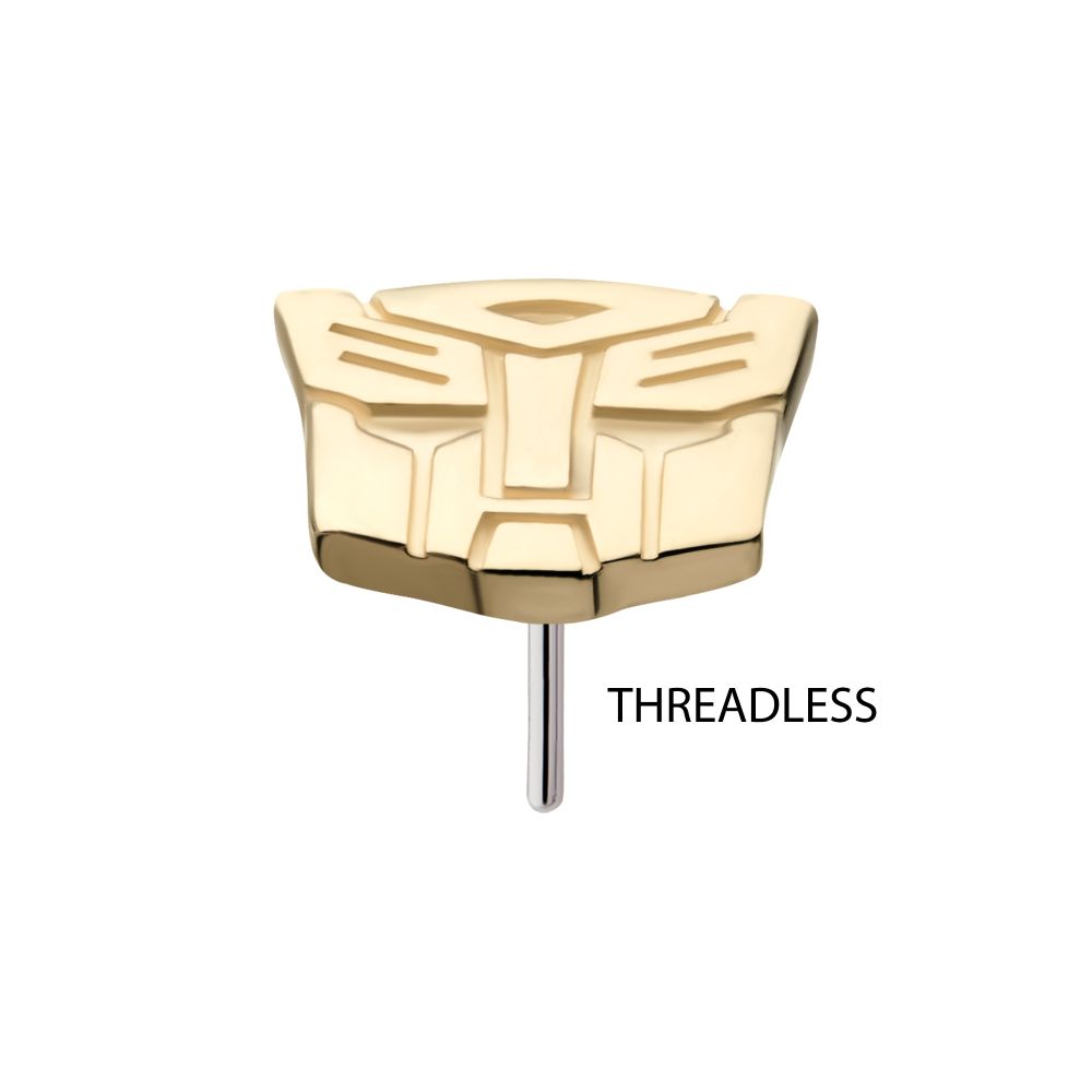 14Kt Yellow Gold Transformers Autobot Logo Threadless Top