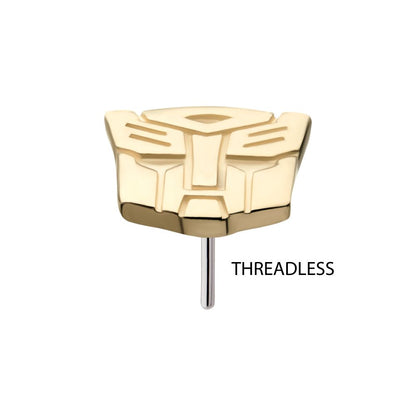 14Kt Yellow Gold Transformers Autobot Logo Threadless Top