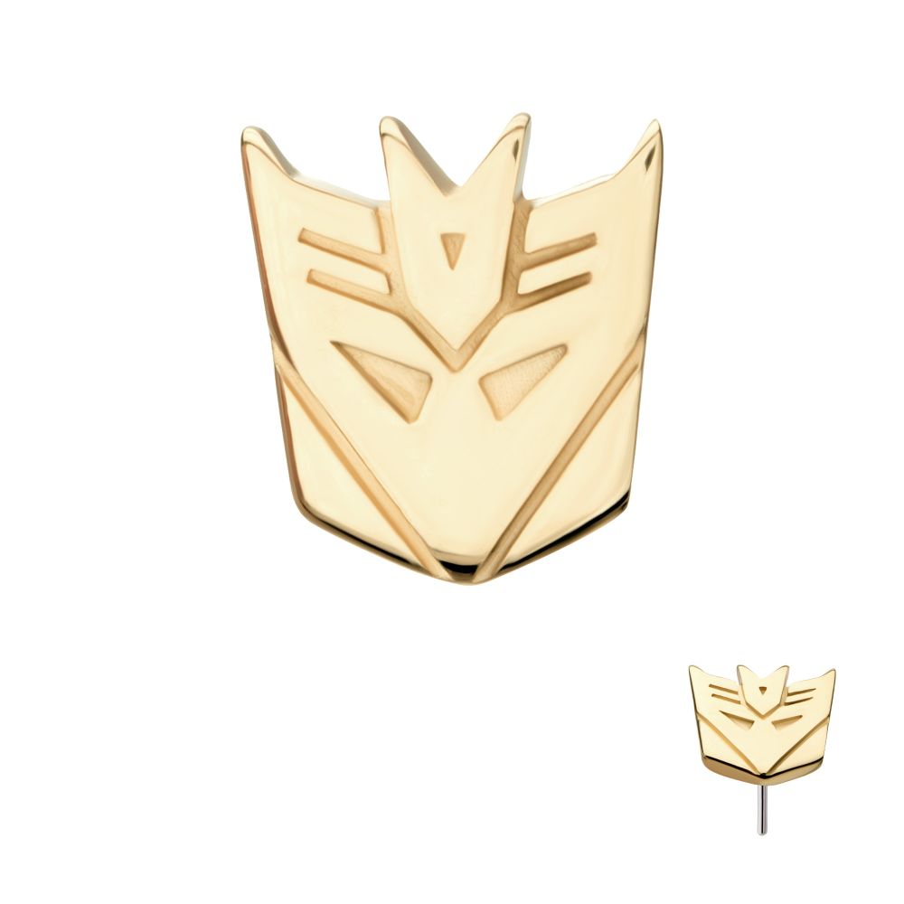 14Kt Yellow Gold Transformers Decepticon Logo Threadless Top