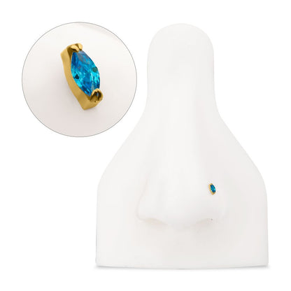 24KT Gold PVD Titanium Threadless Double V-Prong 3mm Marquise CZ Gem Top