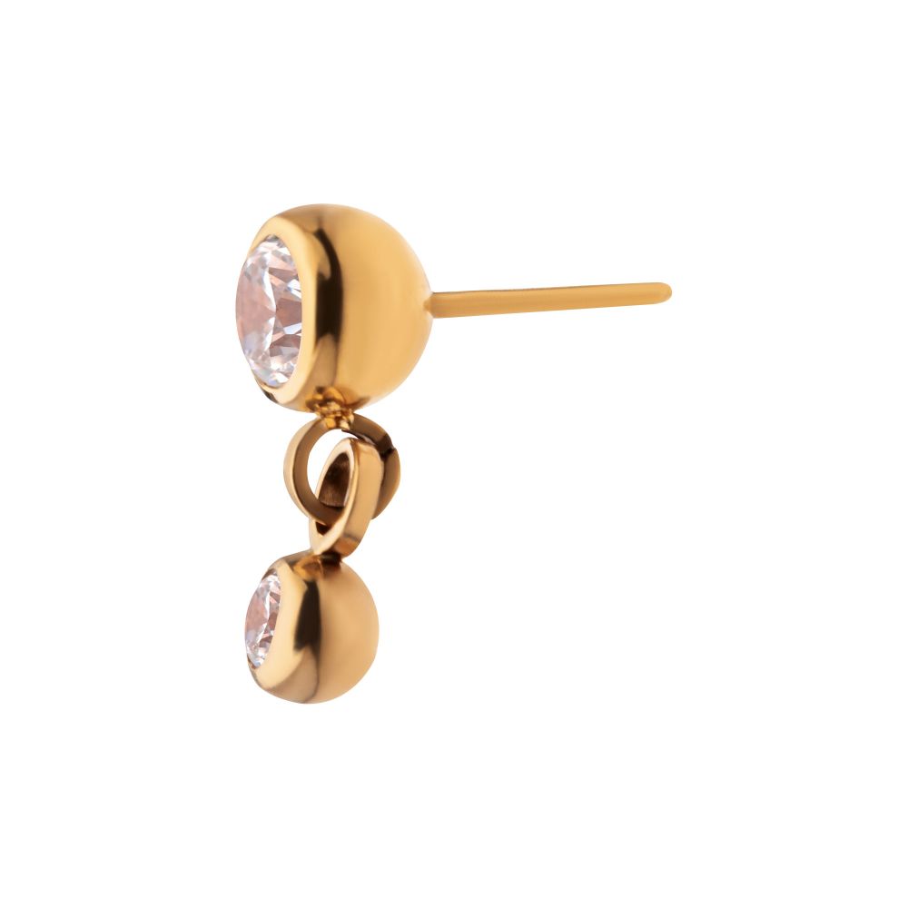 24Kt Gold PVD Titanium Threadless Double Bezel Set CZ Dangle Top