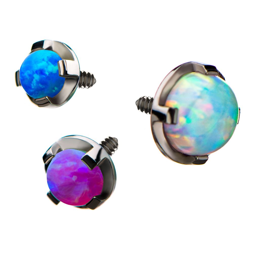 Titanium Internally Threaded Prong Set Synthetic Opal Cabochon Tops