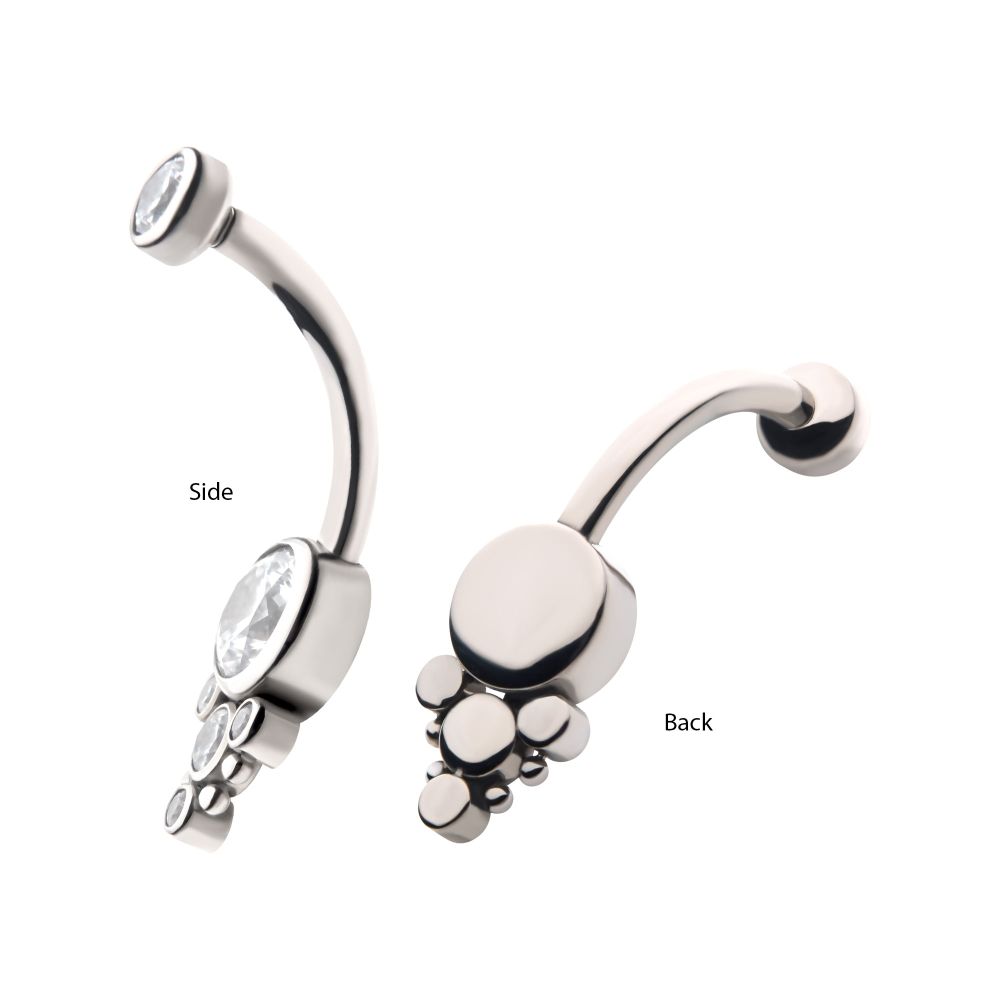 Titanium Internally Threaded with Beaded Bezel Set CZ Terraced Cluster Navel Curve