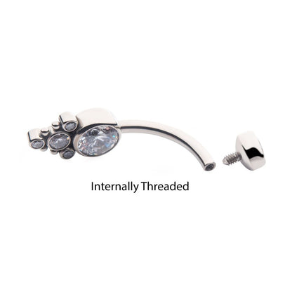 Titanium Internally Threaded with Beaded Bezel Set CZ Terraced Cluster Navel Curve